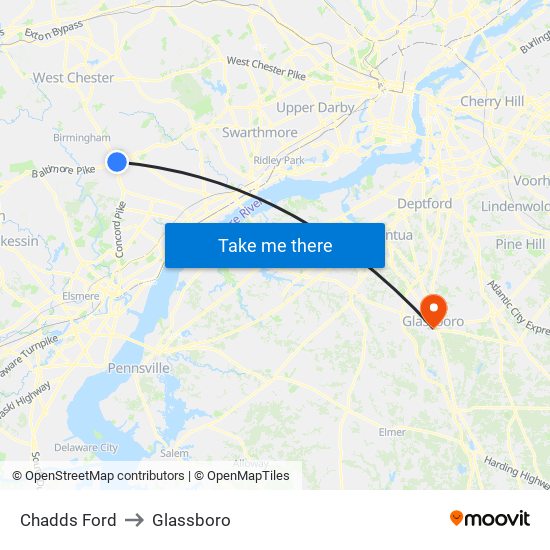 Chadds Ford to Glassboro map