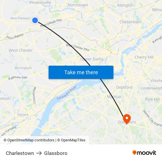 Charlestown to Glassboro map