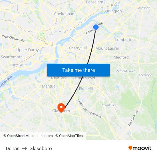 Delran to Glassboro map