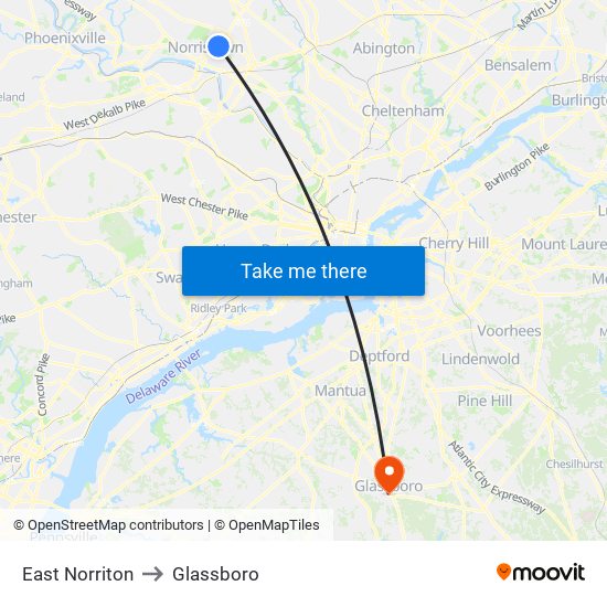 East Norriton to Glassboro map