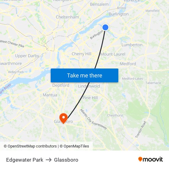 Edgewater Park to Glassboro map