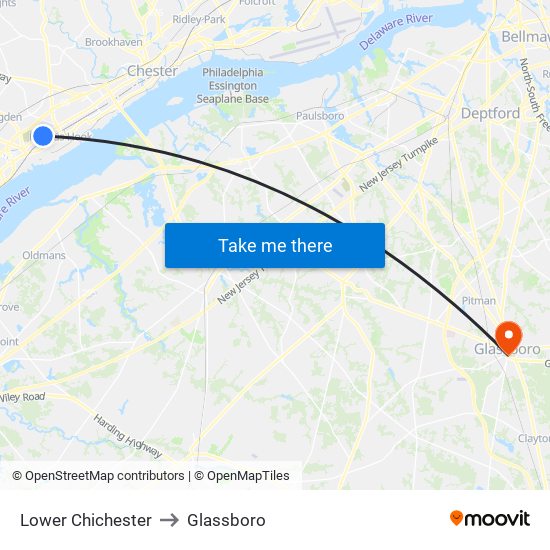 Lower Chichester to Glassboro map