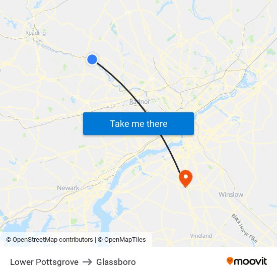Lower Pottsgrove to Glassboro map