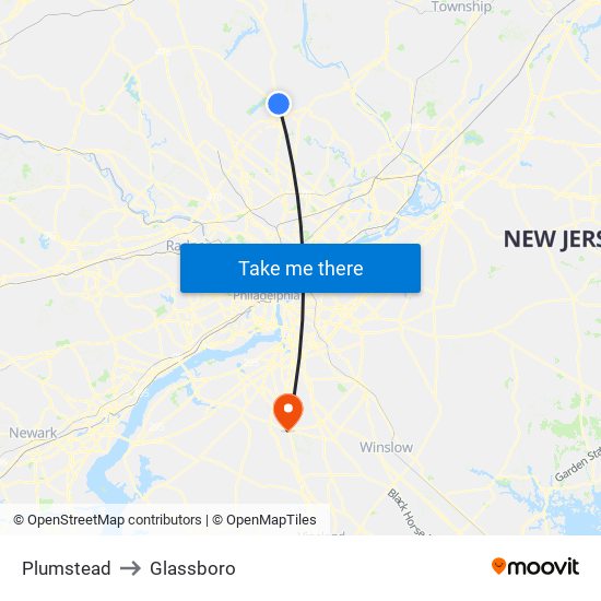 Plumstead to Glassboro map