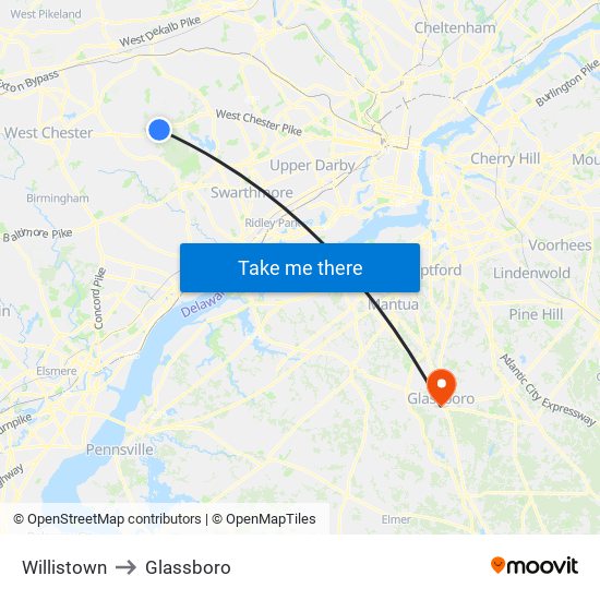 Willistown to Glassboro map