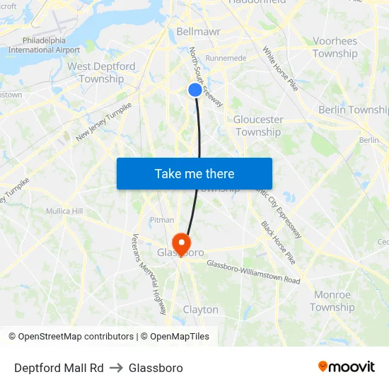 Deptford Mall Rd to Glassboro map
