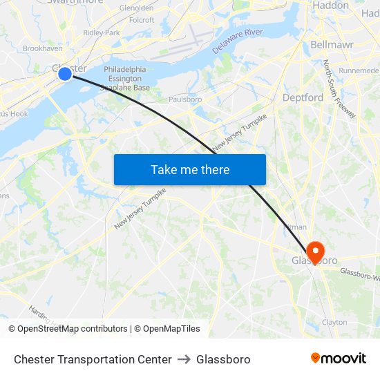 Chester Transportation Center to Glassboro map
