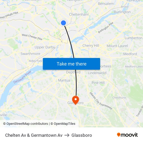 Chelten Av & Germantown Av to Glassboro map