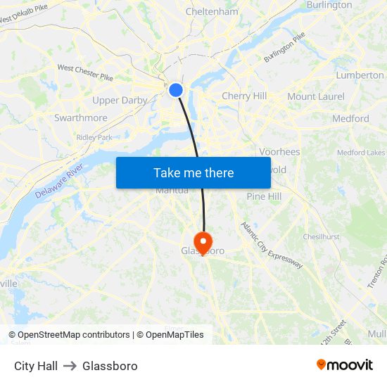 City Hall to Glassboro map