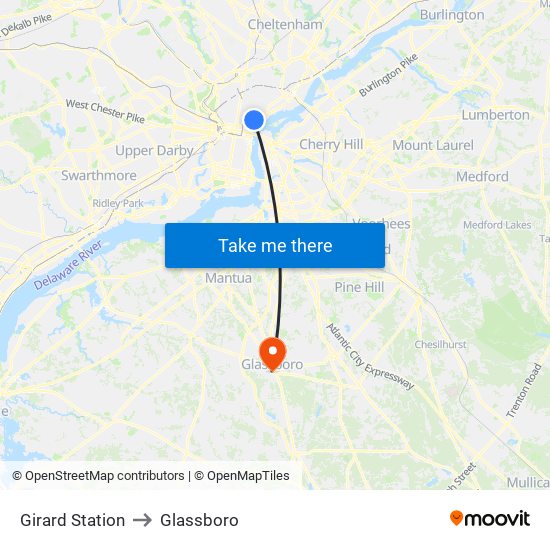 Girard Station to Glassboro map