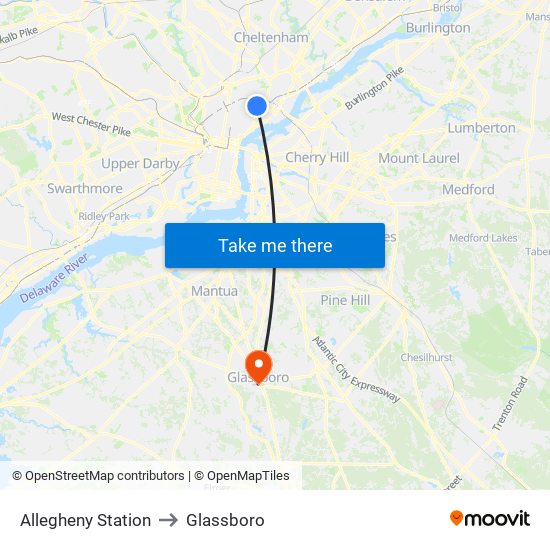 Allegheny Station to Glassboro map