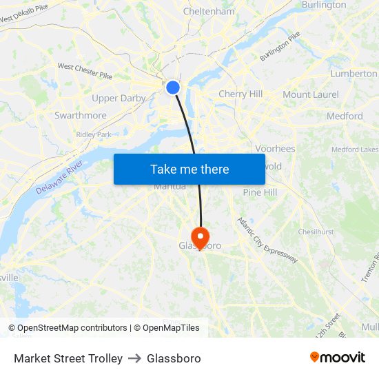 Market Street Trolley to Glassboro map