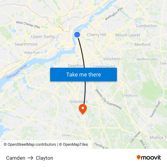 Camden to Clayton map