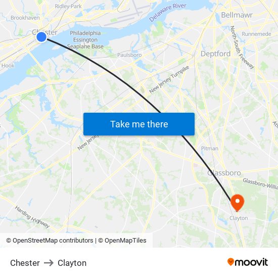 Chester to Clayton map