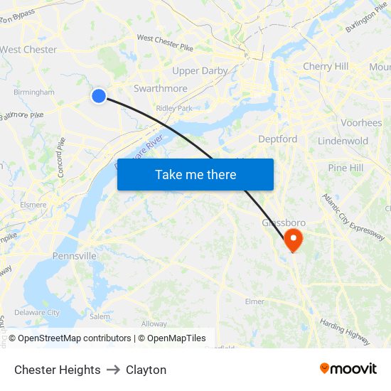 Chester Heights to Clayton map