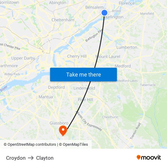 Croydon to Clayton map