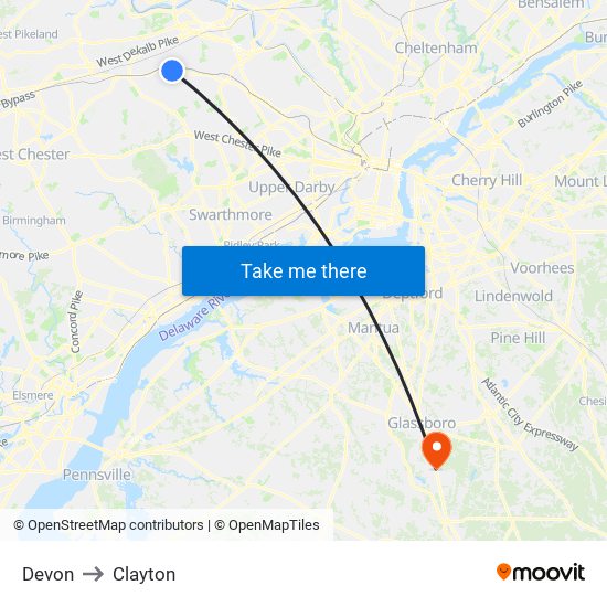 Devon to Clayton map