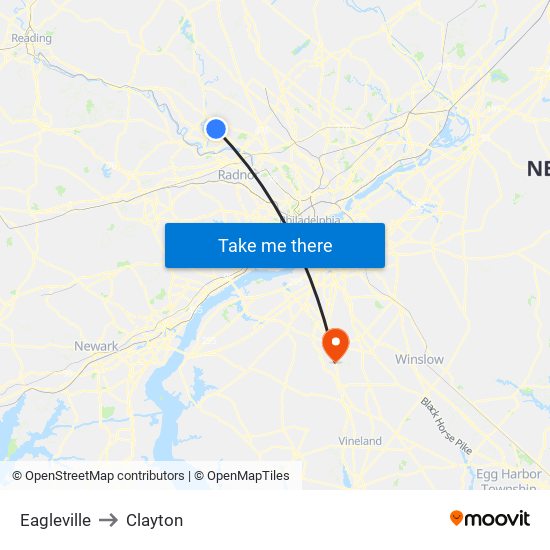 Eagleville to Clayton map