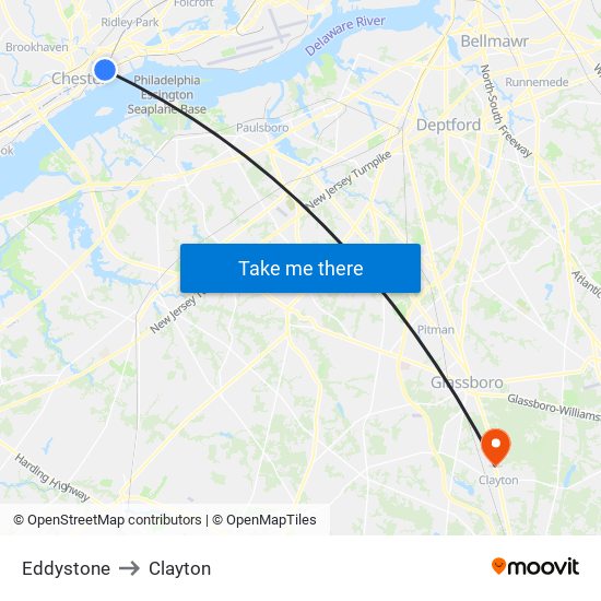 Eddystone to Clayton map