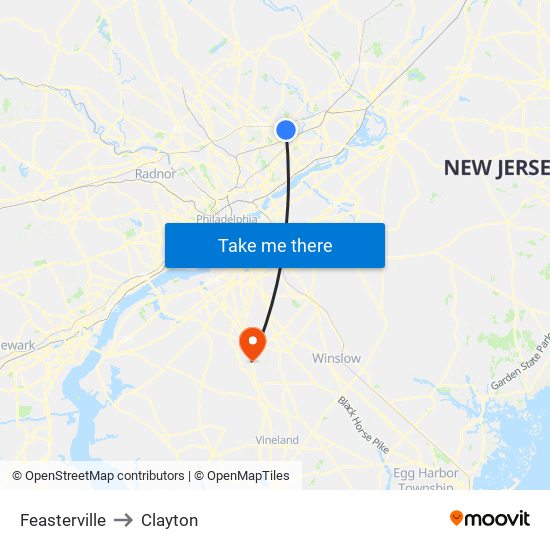 Feasterville to Clayton map