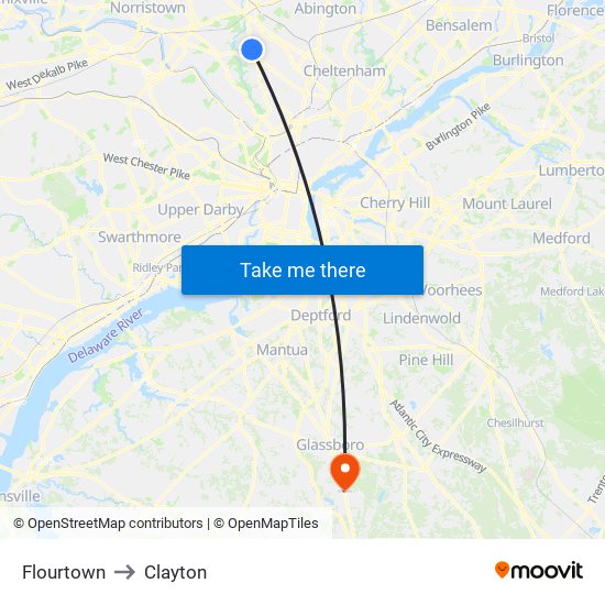 Flourtown to Clayton map