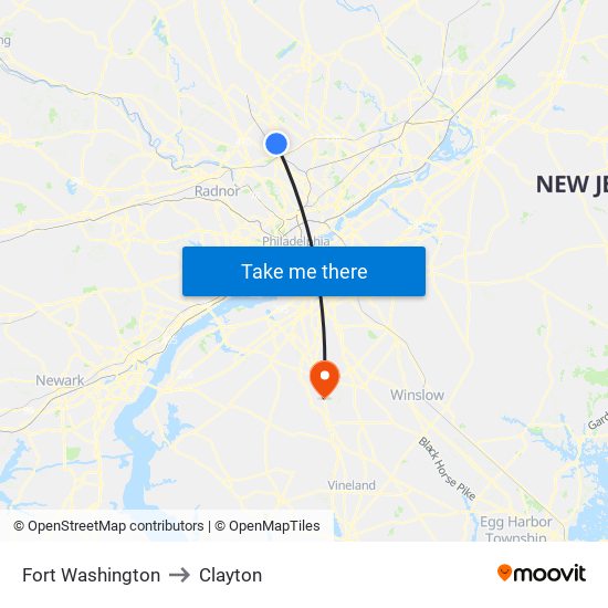 Fort Washington to Clayton map