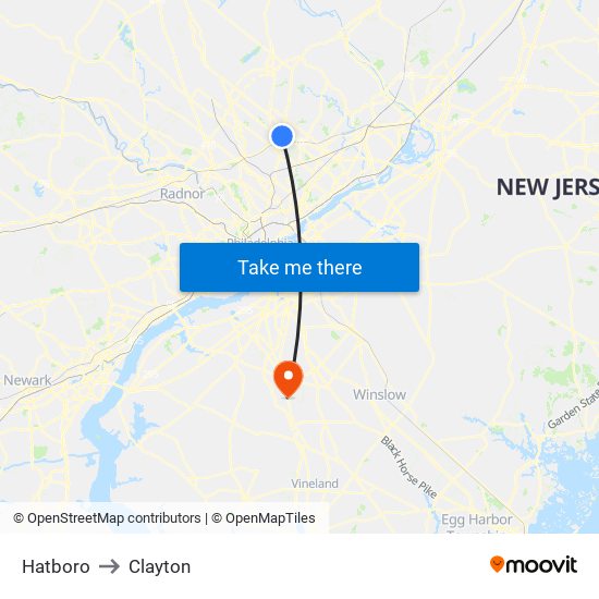 Hatboro to Clayton map