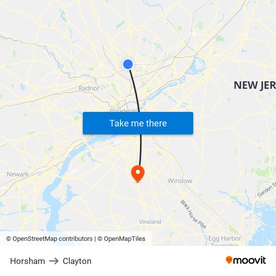 Horsham to Clayton map
