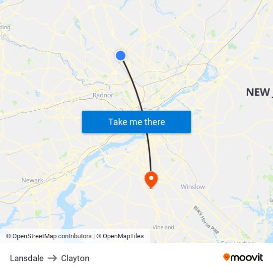 Lansdale to Clayton map