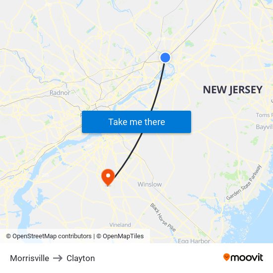 Morrisville to Clayton map
