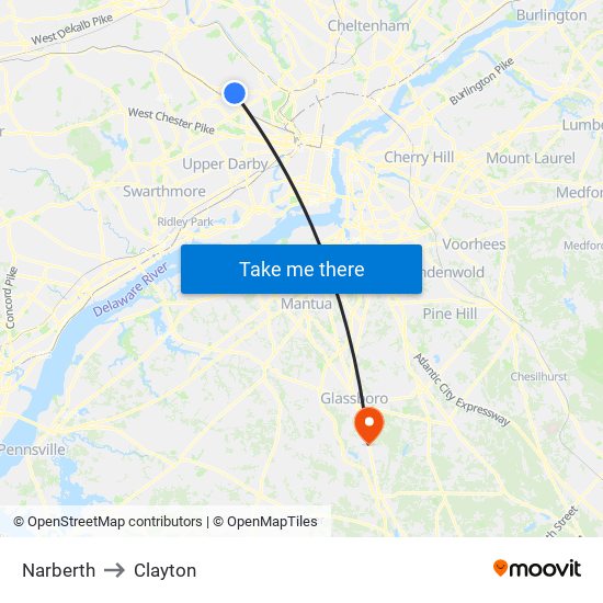 Narberth to Clayton map