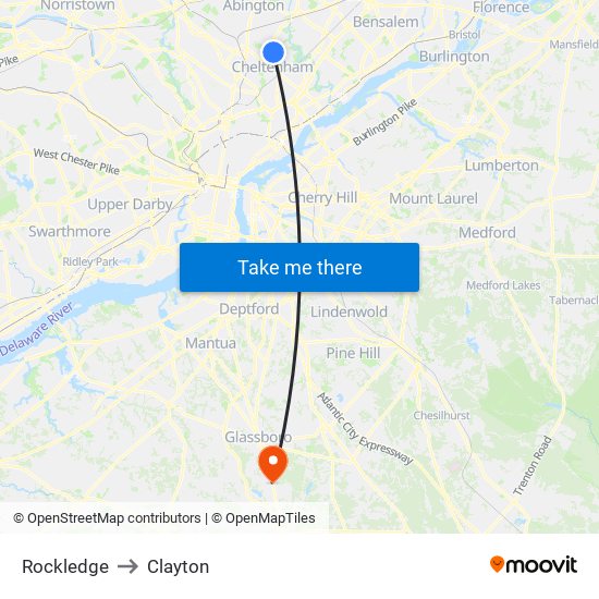 Rockledge to Clayton map