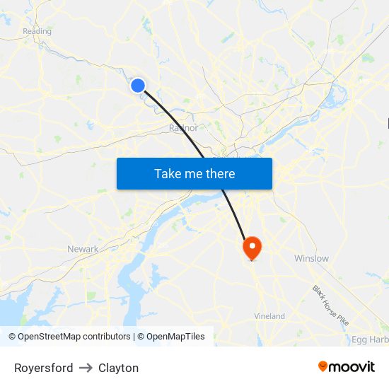 Royersford to Clayton map