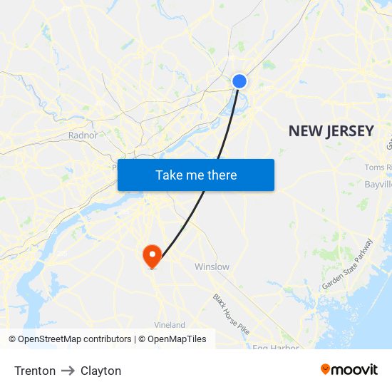 Trenton to Clayton map