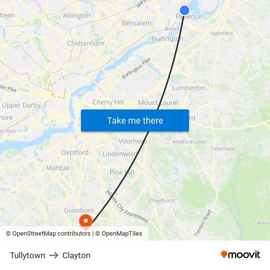 Tullytown to Clayton map