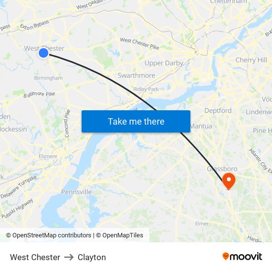 West Chester to Clayton map