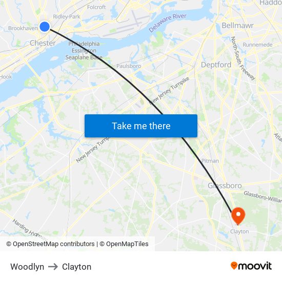Woodlyn to Clayton map