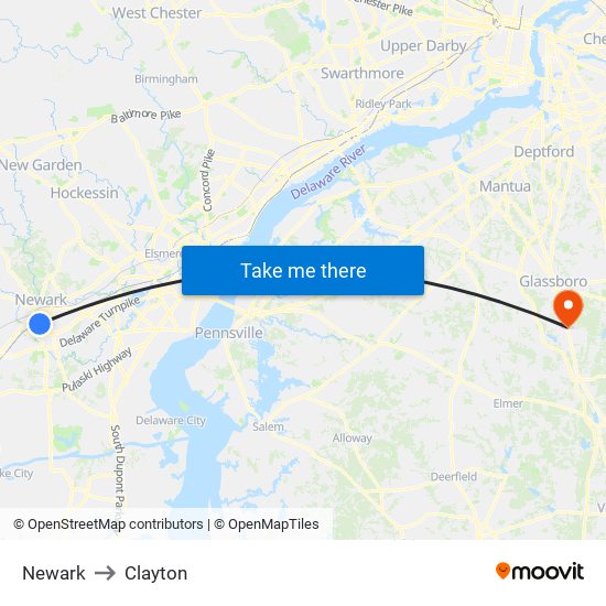 Newark to Clayton map