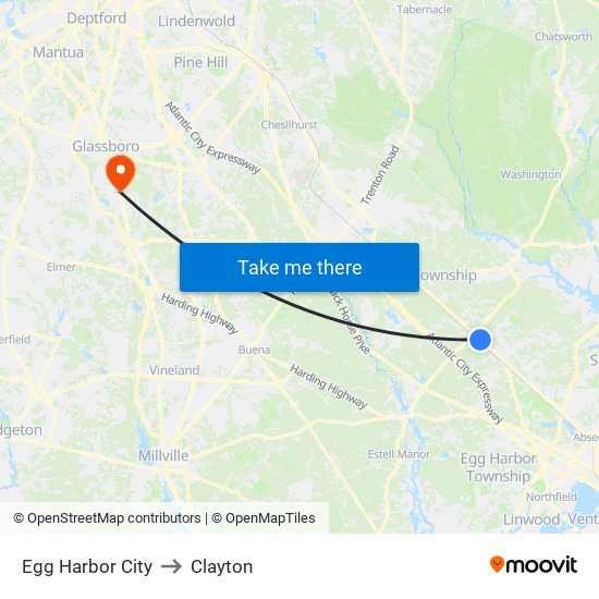 Egg Harbor City to Clayton map