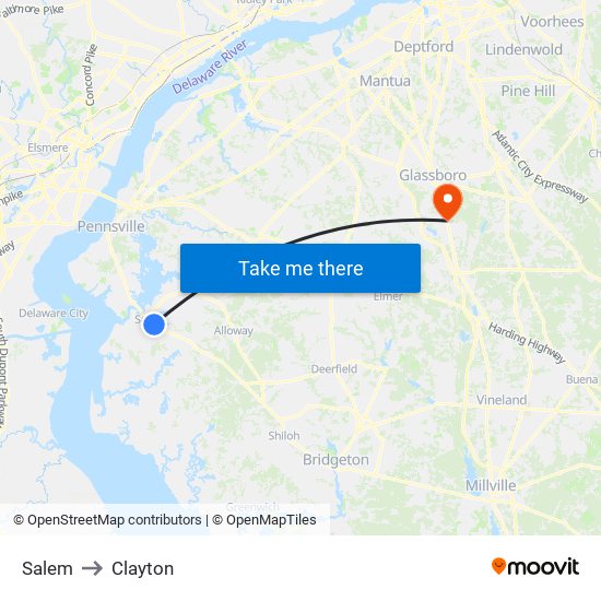 Salem to Clayton map