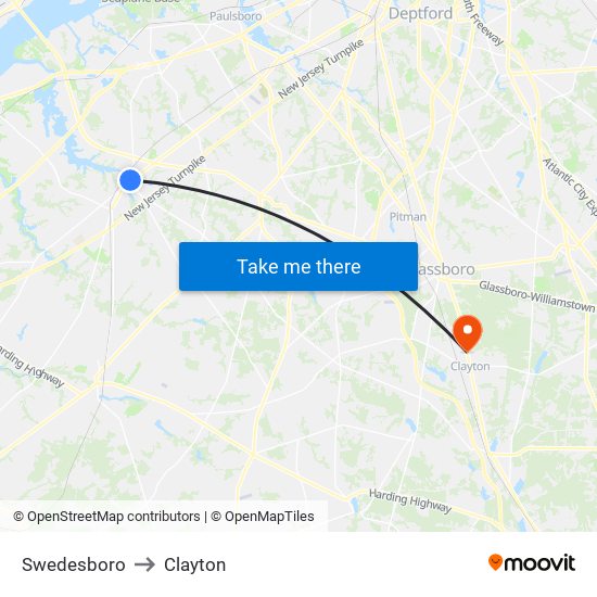 Swedesboro to Clayton map