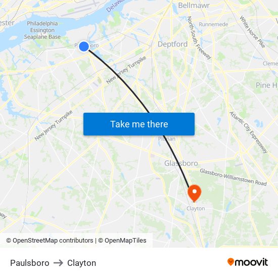 Paulsboro to Clayton map