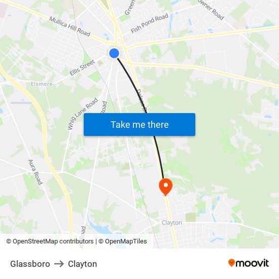 Glassboro to Clayton map