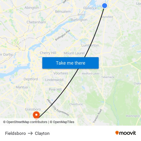 Fieldsboro to Clayton map