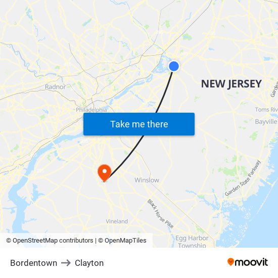 Bordentown to Clayton map