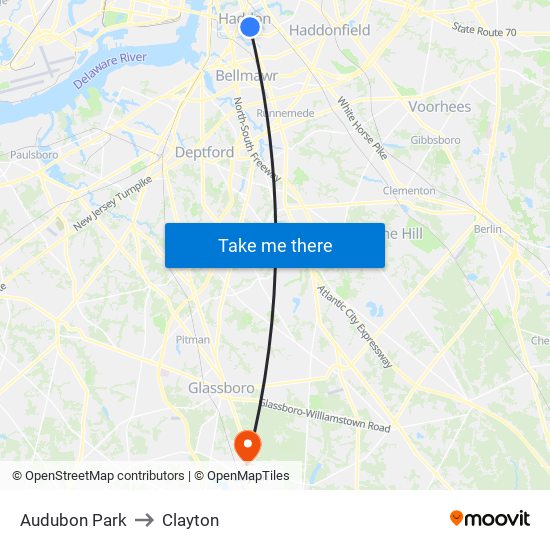 Audubon Park to Clayton map