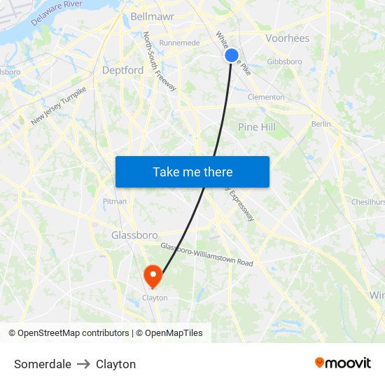 Somerdale to Clayton map