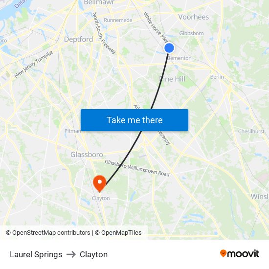 Laurel Springs to Clayton map