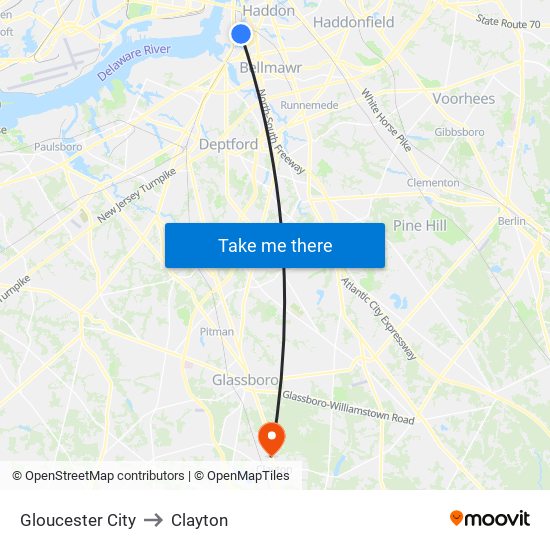 Gloucester City to Clayton map