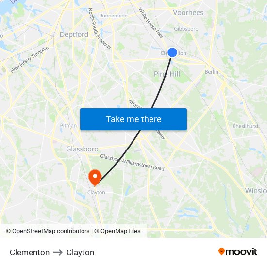 Clementon to Clayton map